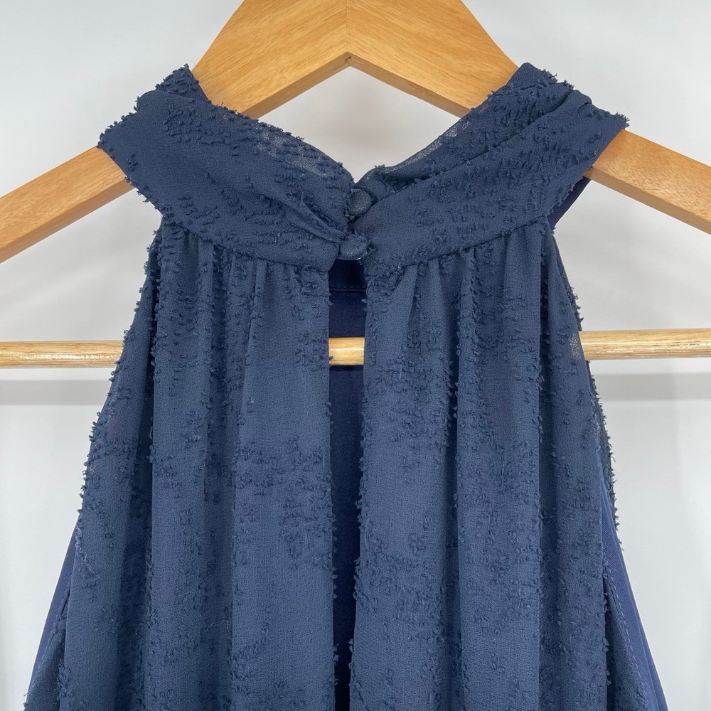 NEW Halogen Womens Size 1 Pleated Tie Waste Maxi Dress Halter Neck‎ Blue Belted - Picture 7 of 10